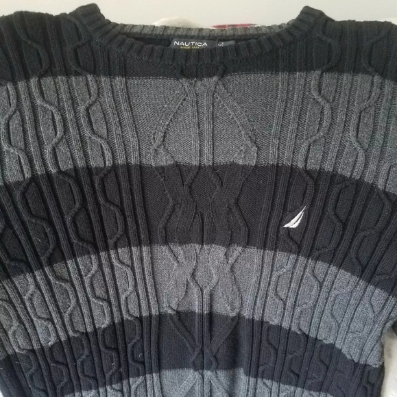 Mens Large Fisherman Black & Gray Nautica Sweater - Picture 2 of 4
